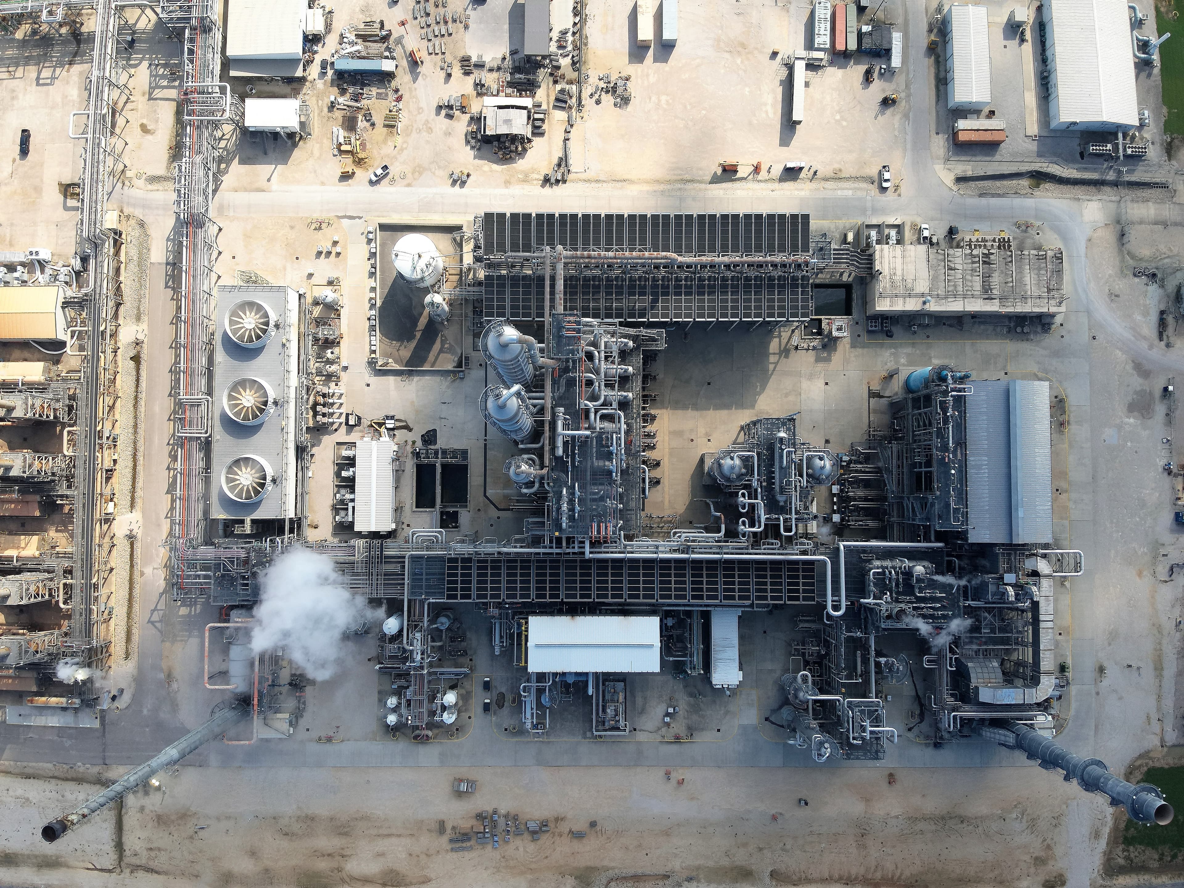 Industrial factory with silver pipes